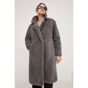 Kabát Answear Lab dámsky, šedá farba, prechodný, dvojradový