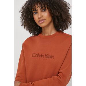 Mikina Calvin Klein dámska, hnedá farba, s nášivkou