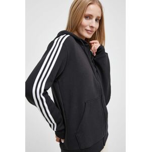 Mikina adidas dámska, čierna farba, s kapucňou, s nášivkou