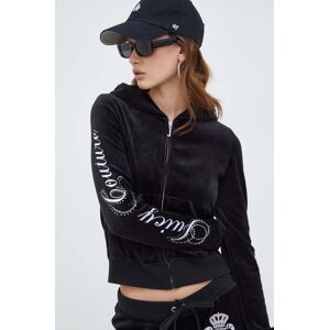 Vlnená mikina Juicy Couture čierna farba, s kapucňou, s nášivkou