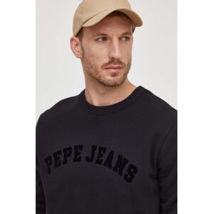 Bavlnená mikina Pepe Jeans Randall pánska, čierna farba, s potlačou