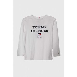 Detská bavlnená košeľa s dlhým rukávom Tommy Hilfiger biela farba, s potlačou