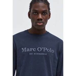 Bavlnené tričko s dlhým rukávom Marc O'Polo tmavomodrá farba, s potlačou