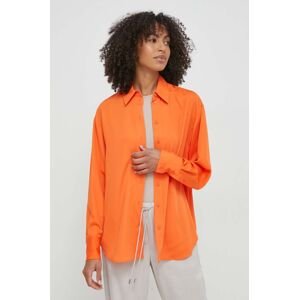 Košeľa Calvin Klein dámska, oranžová farba, voľný strih, s klasickým golierom