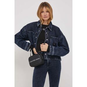 Rifľová bunda Calvin Klein Jeans dámska, tmavomodrá farba, prechodná, oversize