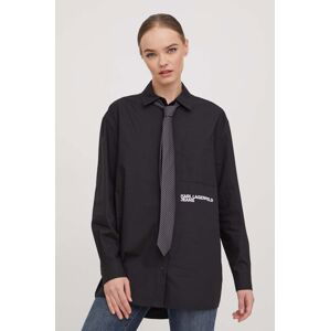 Bavlnená košeľa Karl Lagerfeld Jeans dámska, čierna farba, voľný strih, s klasickým golierom