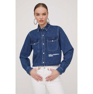 Rifľová košeľa Karl Lagerfeld Jeans dámska, tmavomodrá farba, regular, s klasickým golierom
