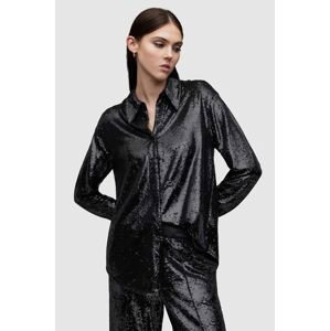 Košeľa AllSaints Charli dámska, čierna farba, voľný strih, s klasickým golierom