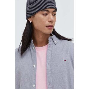 Bavlnená košeľa Tommy Jeans pánska, šedá farba, regular, s golierom button-down