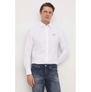Bavlnená košeľa Calvin Klein Jeans pánska, biela farba, regular, s klasickým golierom