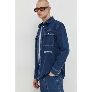 Rifľová košeľa Karl Lagerfeld Jeans pánska, tmavomodrá farba, regular, s klasickým golierom