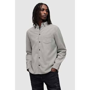 Bavlnená košeľa AllSaints Arden pánska, šedá farba, voľný strih, s klasickým golierom