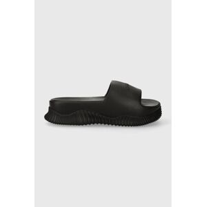 Šľapky Calvin Klein TEXTURE HYBRID SLIDE dámske, čierna farba, na platforme, HW0HW01850