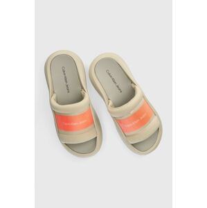 Šľapky Calvin Klein Jeans HYBRID SANDAL TPU IN LUM MET dámske, béžová farba, YW0YW01280