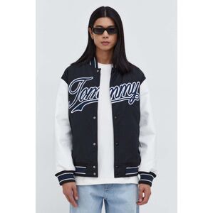 Bunda Tommy Jeans pánsky, čierna farba, prechodná