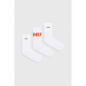 Ponožky HUGO 3-pak dámske, biela farba