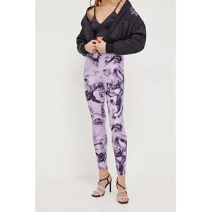 Legíny Versace Jeans Couture dámske, fialová farba, vzorované