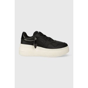 Tenisky Tommy Jeans TJW RETRO BASKET FLATFORM CHARM čierna farba, EN0EN02421