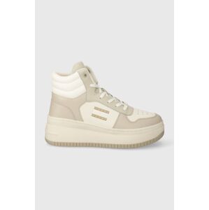 Tenisky Tommy Jeans TJW RETRO BASKET MC LACE UP béžová farba, EN0EN02422