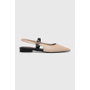 Kožené balerínky Tommy Hilfiger LEATHER SLING BACK BALLERINA béžová farba, s otvorenou pätou, FW0FW07772