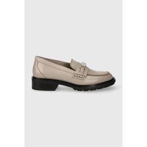 Kožené mokasíny Tommy Hilfiger TH HARDWARE LOAFER dámske, šedá farba, na plochom podpätku, FW0FW07765