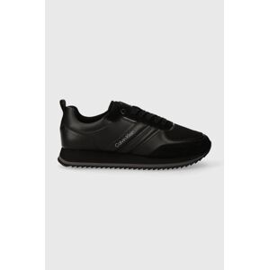 Kožené tenisky Calvin Klein LOW TOP LACE UP MIX čierna farba, HM0HM01280