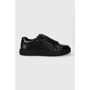 Kožené tenisky Calvin Klein LOW TOP LACE UP W/ZIP MONO čierna farba, HM0HM01277