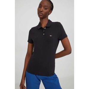 Polo tričko Tommy Jeans dámsky,čierna farba,DW0DW17220