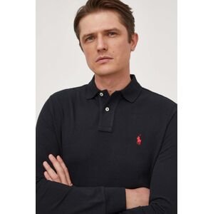 Bavlnené tričko s dlhým rukávom Polo Ralph Lauren čierna farba, jednofarebný