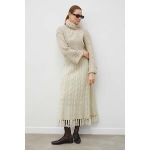 Vlnená sukňa Lovechild béžová farba, maxi, áčkový strih