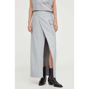 Ľanová sukňa Remain šedá farba, maxi, rovný strih