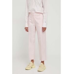 Nohavice Tommy Hilfiger dámske, ružová farba, rovné, vysoký pás
