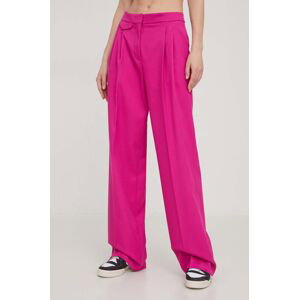 Nohavice HUGO dámske, ružová farba, široké, vysoký pás, 50511159
