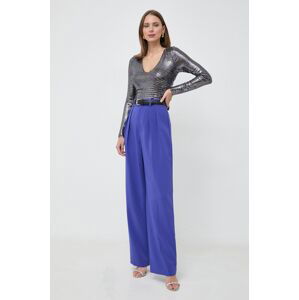 Nohavice Custommade dámske, fialová farba, rovné, vysoký pás