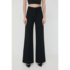 Nohavice s prímesou vlny Victoria Beckham čierna farba, široké, vysoký pás