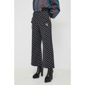 Bavlnené nohavice Karl Lagerfeld čierna farba, široké, vysoký pás
