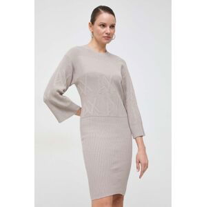 Bavlnené šaty Armani Exchange béžová farba, midi, oversize