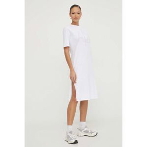 Bavlnené šaty Armani Exchange biela farba, mini, rovný strih