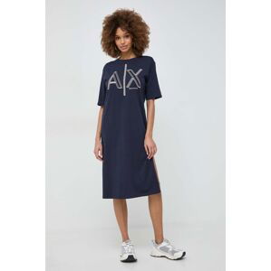 Bavlnené šaty Armani Exchange tmavomodrá farba, mini, rovný strih