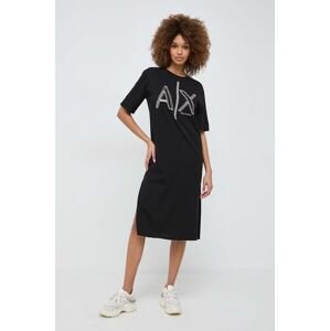 Bavlnené šaty Armani Exchange čierna farba, mini, rovný strih