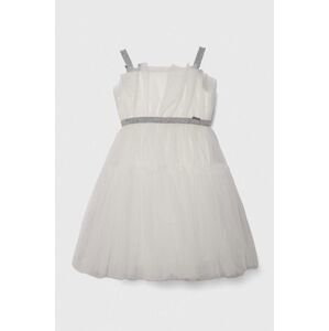 Dievčenské šaty Guess biela farba, midi, áčkový strih