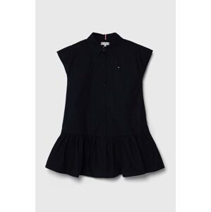 Dievčenské bavlnené šaty Tommy Hilfiger tmavomodrá farba, mini, rovný strih