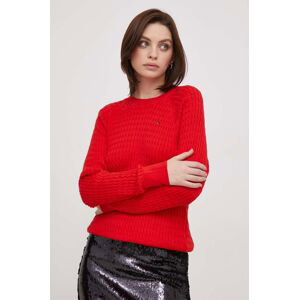 Bavlnený sveter Tommy Hilfiger červená farba, tenký
