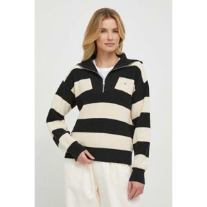 Bavlnený sveter Tommy Hilfiger čierna farba, teplý, s rolákom