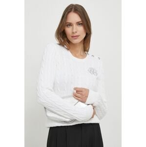 Bavlnený sveter Lauren Ralph Lauren biela farba