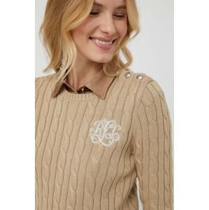 Bavlnený sveter Lauren Ralph Lauren béžová farba