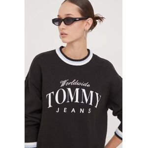 Bavlnený sveter Tommy Jeans čierna farba, tenký