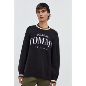 Bavlnený sveter Tommy Jeans čierna farba, tenký