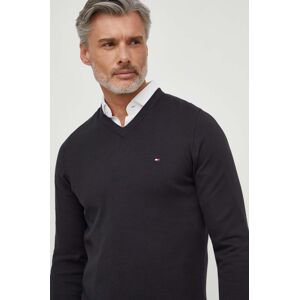 Bavlnený sveter Tommy Hilfiger čierna farba, tenký