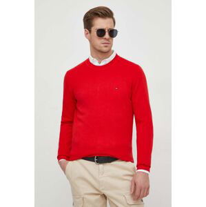 Bavlnený sveter Tommy Hilfiger červená farba, tenký